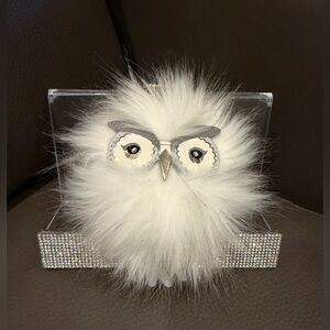 Kate Spade ♠️ LIKE NEW! Novelty White Owl Fur Pom Keychain with Crystal Accents